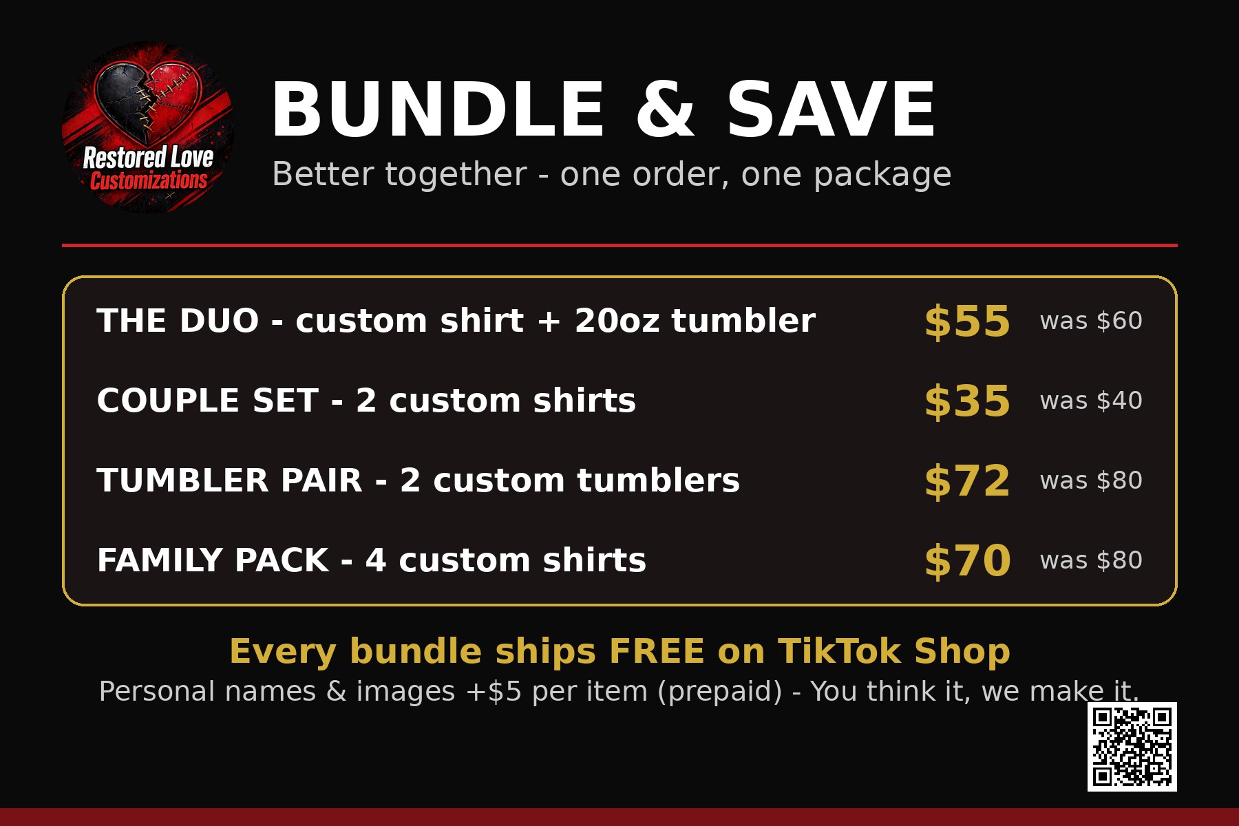 Restored Love Customizations bundle and save card